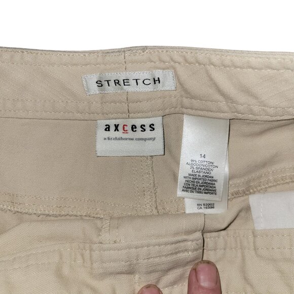 Axcess Beige Stretch Cotton Blend Womens Cropped Pants With Lace Back Pockets Si - Picture 2 of 6